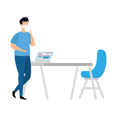 young man using face mask isolated icon vector illustration design