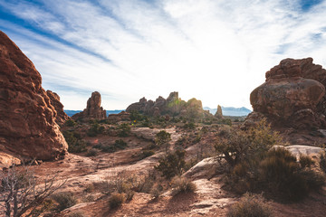 North and South Window Arches at Arches National Park when Sun is rising