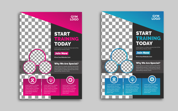 GYM / Fitness Flyer template with pink and blue shapes. vector