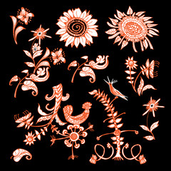 folk motifs decor, floral ornament, textile ornament