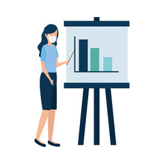 young woman using face mask with infographic presentation vector illustration design