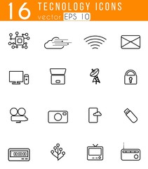 Technology 16 icons set with White Background