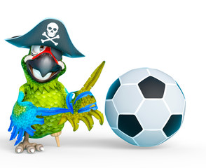 Naklejka premium parrot pirate is showing the football ball
