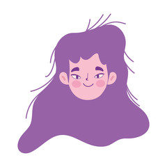 young woman face cartoon character female icon isolated design