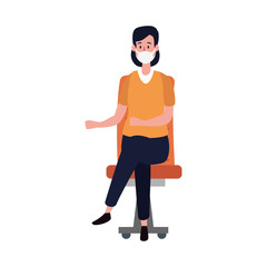 young woman using face mask sitting in chair vector illustration design