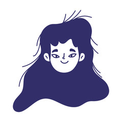 young woman face cartoon character female icon isolated design