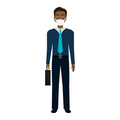 businessman afro using face mask isolated icon vector illustration design