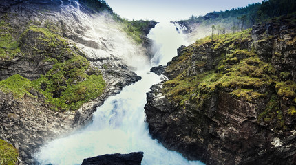 Naklejka na ściany i meble Waterfall in Norway, Scandinavia