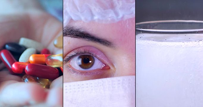 Coronavirus collage COVID-19, Concept of a vaccine, immunity how to protect yourself from infection, to be in a mask, wash your hands, outbreaks of a pandemic,Portrait in a protective mask of a doctor