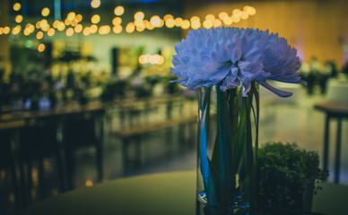 Detail of a flower decoration on a fancy gala event with romantic lighting.