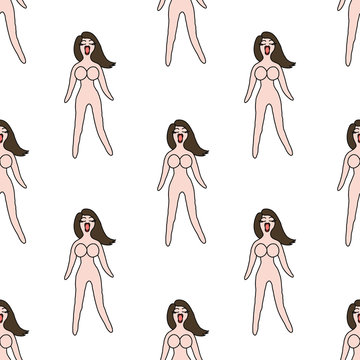 sex doll doodle seamless pattern