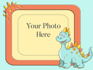 Cute funny childish cartoon nice boy girl birthday dinosaur blue pink photo frame