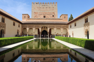 Court of the Myrtles in Nasrid Palace with tourist, Alhambra