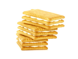 Sandwich biscuits filled with white cream, isolated on white