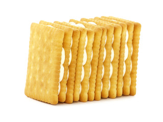 Sandwich biscuits filled with white cream, isolated on white