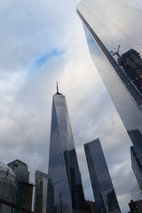 view of One World Trade Center in Manhattan New York on a cloudy afternoon