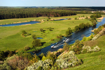 Fototapeta na wymiar Seversky Donets river near Vovchansk, Eastern Ukraine. Beautiful springtime landscape.