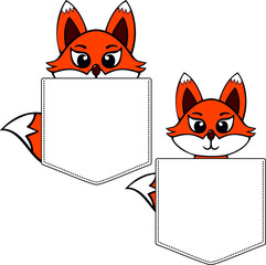 Fox in cartoon style. Pocket for print. Vector template for design T-shirts. Fashion graphic for apparel. Character image fox for children