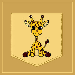 Giraffe in cartoon style. Pocket for print. Vector template for design T-shirts. Fashion graphic for apparel. Character image giraffe for children