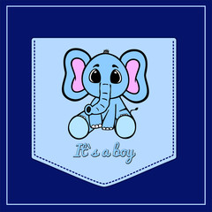 Elephant in cartoon style. Pocket for print. Vector template for design T-shirts. Fashion graphic for apparel. Character image elephant for children
