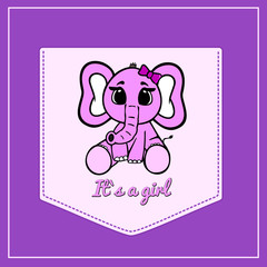 Elephant in cartoon style. Pocket for print. Vector template for design T-shirts. Fashion graphic for apparel. Character image elephant for children