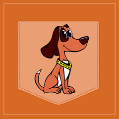 Dog in cartoon style. Pocket for print. Vector template for design T-shirts. Fashion graphic for apparel. Character image dog for children