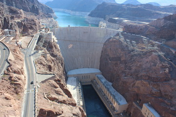 Infrastructure of a dam with a beautiful blue sky and totally clear