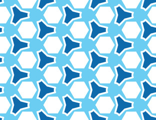 Seamless geometric pattern, texture or background vector in blue, white colors.