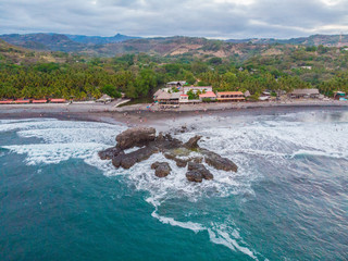 Aerial view of the Tunco Beach in El Salvador