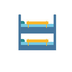 Childrens bunk bed with colorful bright safety rails. Furniture for a children's room. Isolate on a white background.