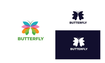 Fototapeta na wymiar Colorful butterfly logo with modern style can be used for business, spa, fashion, cosmetics, salon, health care, In design with a monarch, wings, Papilio, given black and white color, vector EPS 10