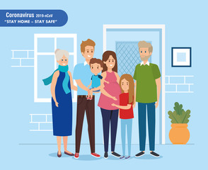 stay at home campaign with family vector illustration design