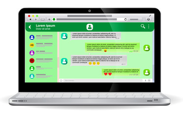 set of blank template messaging or green chatting messages or social network messages chat with laptop or tablet concept. eps 10 vector, easy to modify

