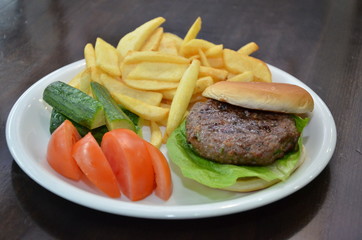 hamburger with fries