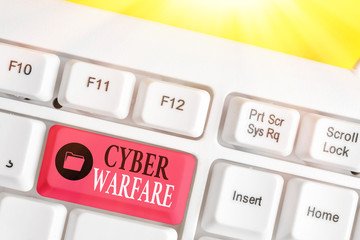 Word writing text Cyber Warfare. Business photo showcasing Virtual War Hackers System Attacks...