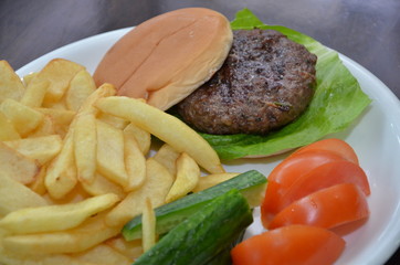hamburger with fries