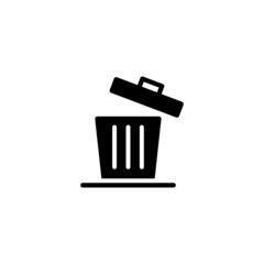 Trash can open vector icon in black solid flat design icon isolated on white background