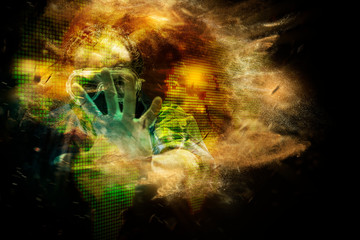 Stop the destruction of our planet. Concept of anger, stress, illness, frustration, coronavirus infection, death, pollution, economic depression, biodestruction, biohazard or biohazard