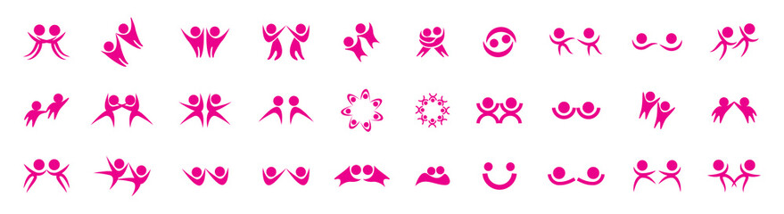 Abstract People Logo Set. Human Figure Isolated On White Background. Icons Collection For Human Success, Celebration Logo, Achievement Symbol And Activity. Different Happy People. Figure Logo, Vector