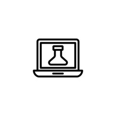 Science in a laptop vector icon in linear, outline icon isolated on white background