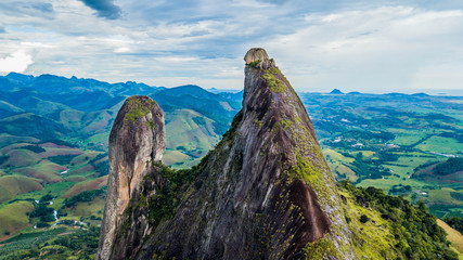 Aerial view Pedra do Frade e Freira. Beautiful rock mountain in Cachoeiro do Itapemirim, State of Espirito Santo, Brazil
