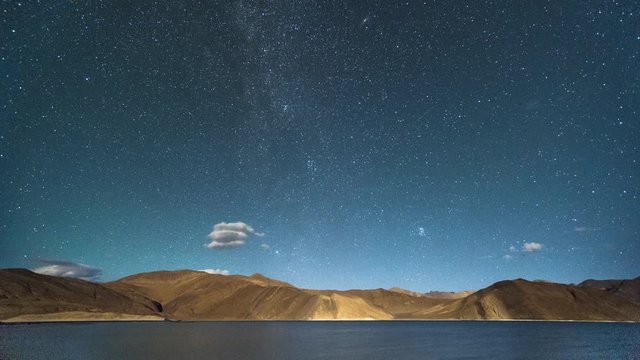 Ladakh India Himalaya Mountain Pangong Lake Starry Night Time Lapse