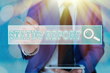 Word writing text Status Report. Business photo showcasing Update Summary of situations as of a...