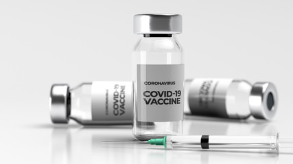 Concept of vaccine against novel corona virus SARS-CoV-2 COVID-19. 3d illustration.