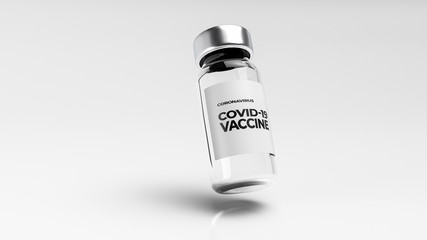 Bottle of vaccine for covid-19 coronavirus. 3d illustration.