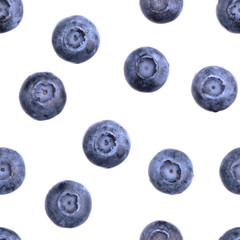 Seamless blueberry pattern. Berries isolated on white. Fresh fruit summer pattern. Creative food concept. Macro closeup