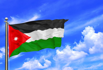 Jordan National Flag Waving In The Wind On A Beautiful Summer Blue Sky