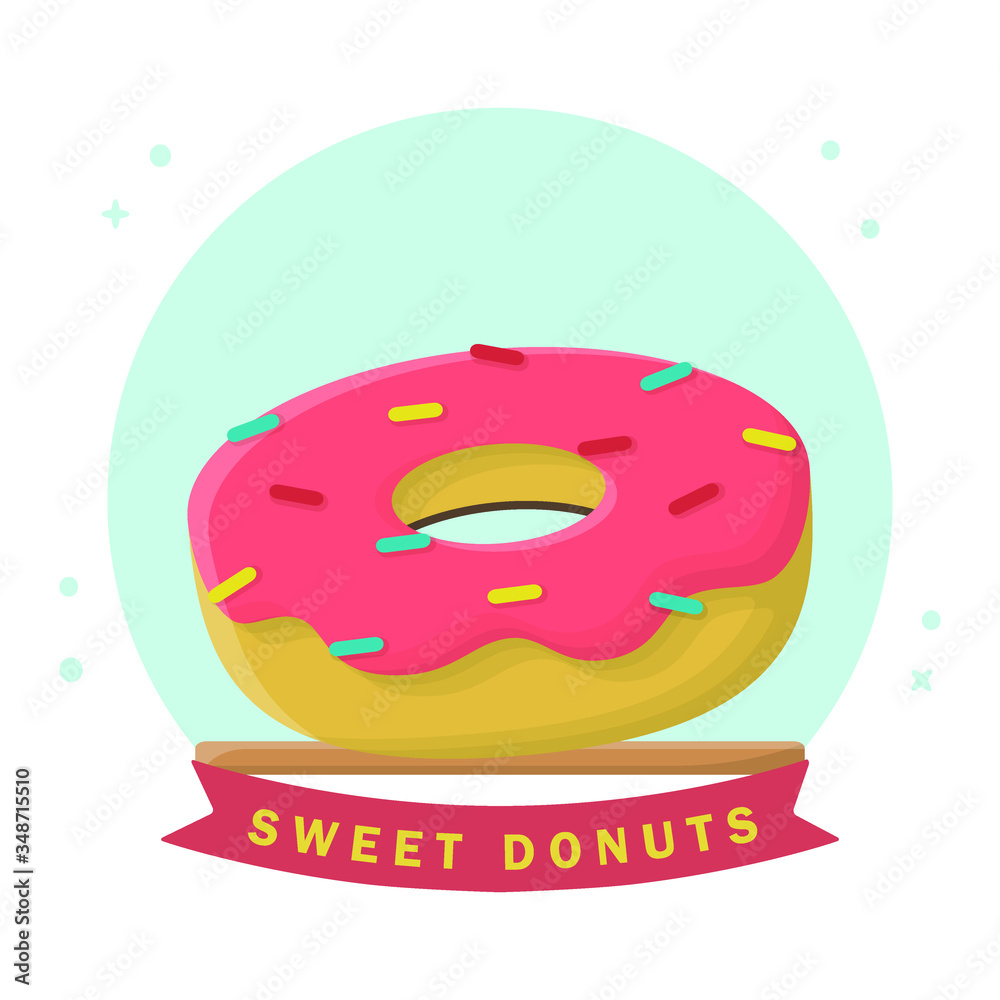 Poster Sweet Donuts Bakery Dessert. Flat Vector Icon Design