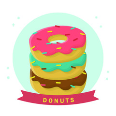 Donuts Bakery Sweet Dessert. Flat Icon Vector Design.