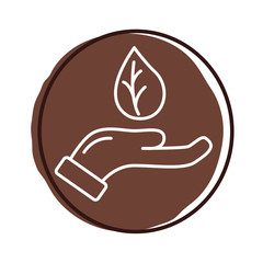 hand with leaf plant organic block style icon